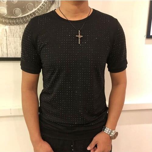 Hot drill Mens Designer T Shirt Mens Summer New T-Shirt Cotton Diamonds Fashion High Quality Tops Tees