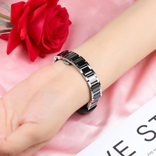 Ceramics bracelet for xiaomi mi band 4 3 Replacement Strap Double Elastic Buckle Stainless Steel Metal Wrist Wristband Watchband