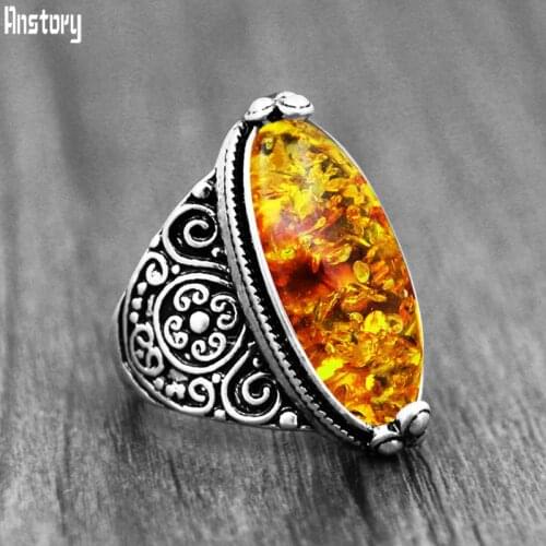Eye Shape Synthetic Ambers Rings For Women Vintage Look Flower Resin Fashion Ring