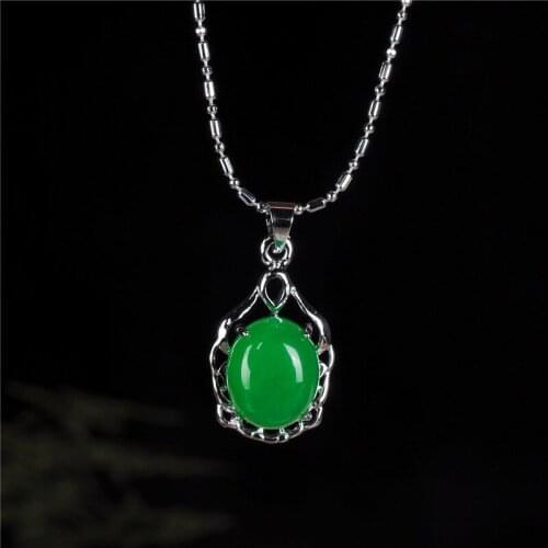 Natural Green Jade Round Pendant 925 Silver Necklace Chinese Jadeite Charm Jewelry Accessories Amulet Fashion for Men Women Gift