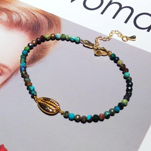 Lii Ji 2021 Trend Bohemia Bracelet Jewelry PUKA Shell Charm Chrysocolla Bracelet for Women Charming Beads Jewelry Beach