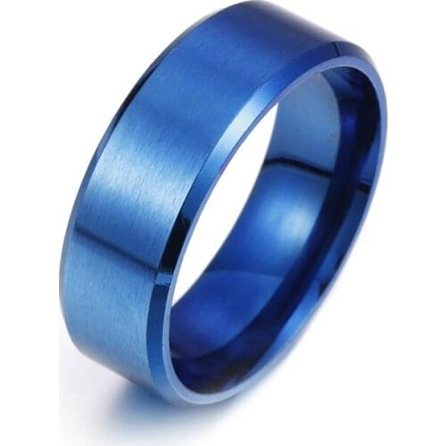 Blue 8mm Frosted Basic Wedding Band Ring for Men Black Stainless Steel Casual Male Anel Stylish Punk Alliance Jewelry