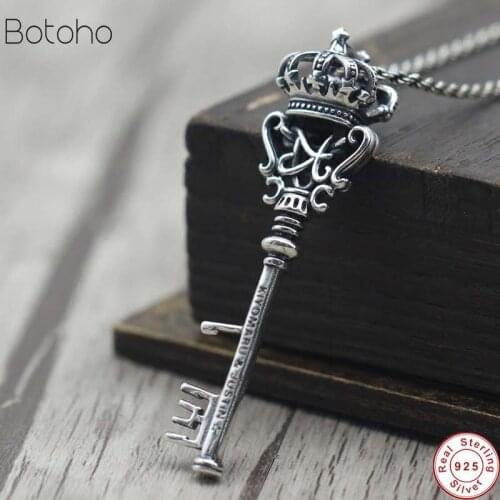 Men Pendant 100% S925 Sterling silvercolour Creative Crown Key Necklace Pendant Female Male Christmas Fine Jewelry free delivery