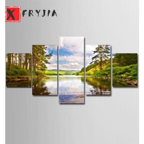 5pcs Diamond Painting natural scenery Cross Stitch mosaic full round square Diamond Embroidery Picture Of Rhinestones Home Decor