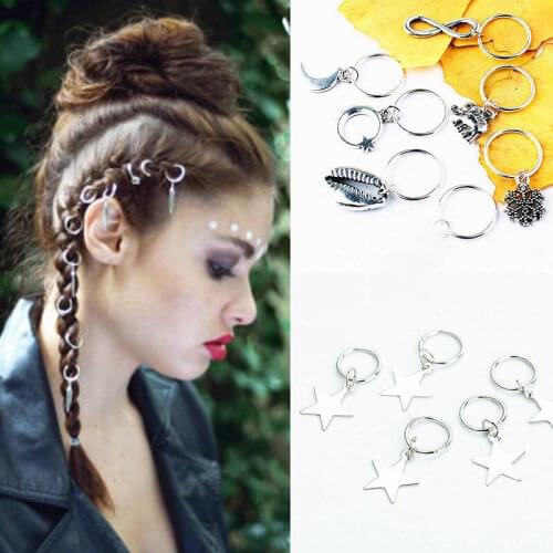 5 Pcs Hair Braid Dread Ring Dreadlocks Bead African Braids Gold Silver Stars Hair Rings Metal Pendant Decorative Accessories