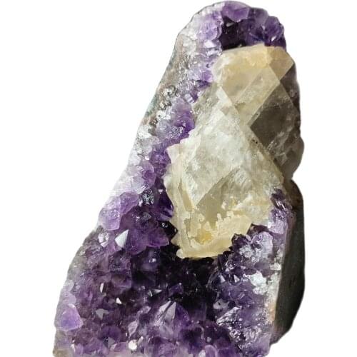 Natural Uruguayan Amethyst Cluster Mineral Specimen With Calcite Symbiont Irregular Stone For Home Decoration