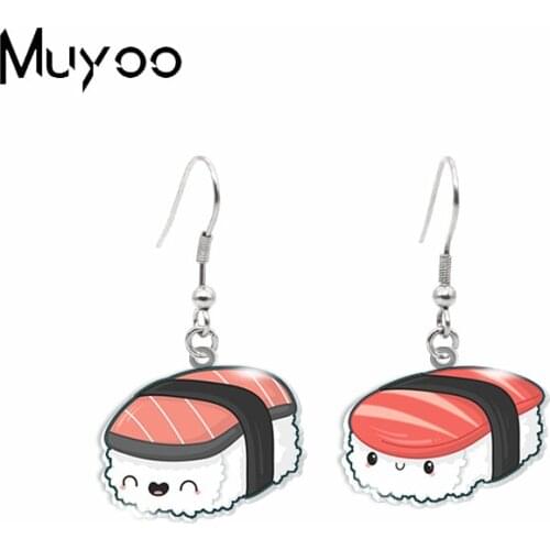 New Arrival Japanese Foods Cute Sushi Kawaii Funny Sushi Epoxy Print Handmade Acrylic Resin Dangle Earrings