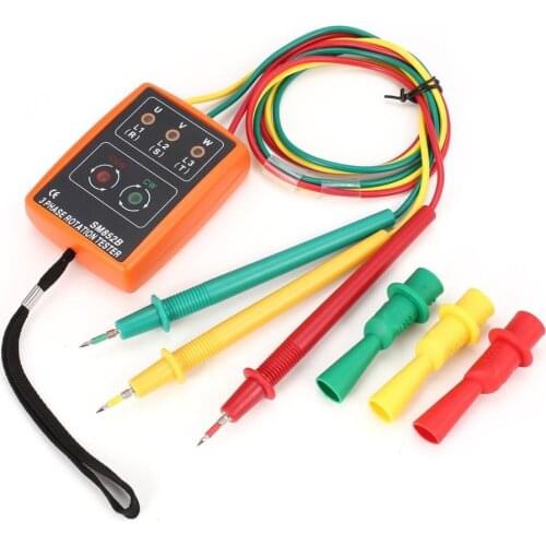 New SM852B 3 Phase Rotation Tester Digital Phase Indicator Detector LED Buzzer Phase Sequence Meter Voltage Tester 60V~600V AC
