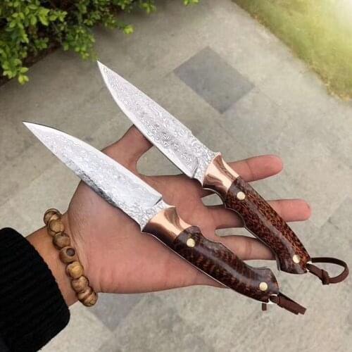 VG10 Damascus steel round wooden handle outdoor hunting knife high hardness forging straight blade li gifts knives TOOL