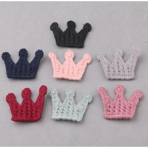 Wholesale 100PCs Woven Crochet Royal Crown Button Patch Sticker DIY Accessories Girls Hair Jewelry Clips Headband Decoration