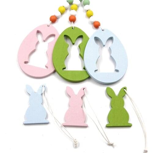 6PCS 2021 Easter Crafts Easter Decorations Bunny Egg Wooden Ornament Easter Decorations For Home Rabbit Wood Happy Easter
