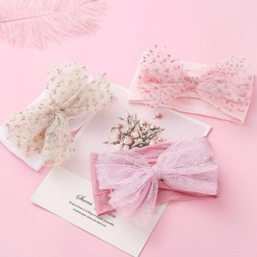 Princess Baby Girls Headband Shiny Lace Bowknot Newborn Hair Band Turban Nylon Infant Elastic Hairband Baby Hair Accessories