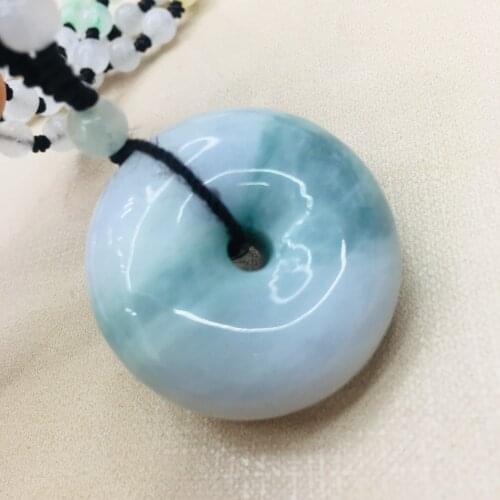 Pure natural Emerald jade hand carved two-color thick donut pendant three-color jade bead necklace men and women sweater chain