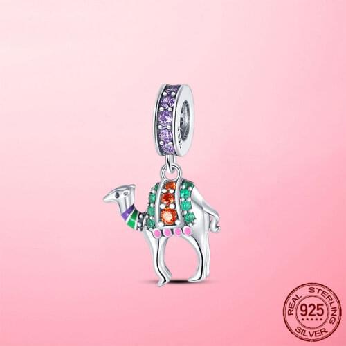 Silver Charm 925 Sterling Silver Camel Llama Desert Ship Pendant Charms fit Original Pandora Bracelet Necklace CZ Pave Jewelry