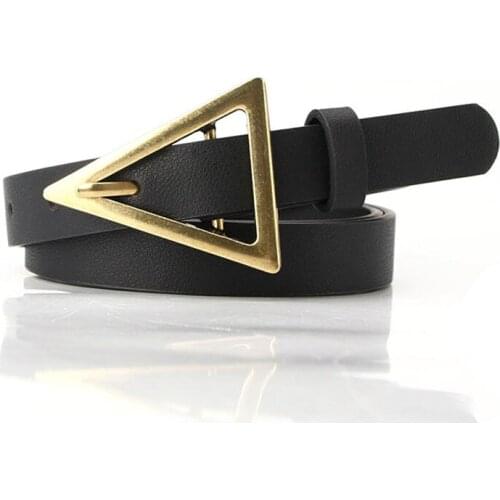 Triangle Metal Buckle PU Strap Lady Vintage Women Waistband Solid Color Cintos Thin Narrow Belts Female