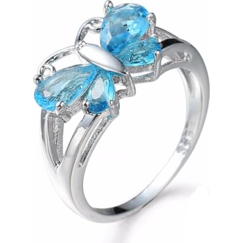 Luxury Wedding Zircon Cute Butterfly Ring For Women Girl Crystal Jewelry Party Cocktail Bijoux Femme Plata color Rings Gifts