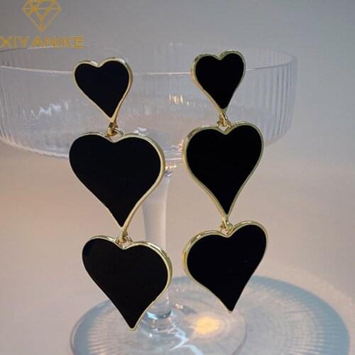 XIYANIKE Black Three Heart Earrings Long Cool Simple Fashion Pendant Earrings For Women Girls Statement Jewelry Brincos 2020