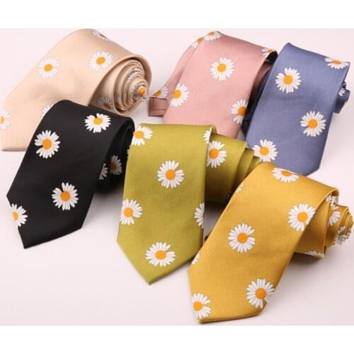 8cm Cravat Neck Tie Women Daisy Print Neck Ties Nylon Silk Floral Necktie For Wedding Business Suits Tie Men Necktie Gravatas