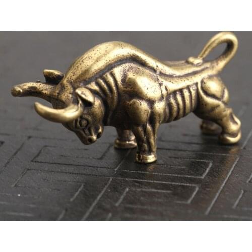 Wall Street Brass Bull Mini Animals Statue Handmade Home Decor Ornaments Crafts Copper Miniatures Figurines Desk Decoration Gift