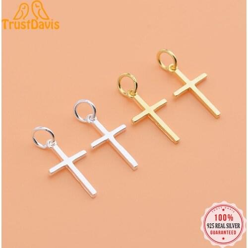 TrustDavis Real 925 Sterling Silver Fashion Sweet Cross Charm Pendant Handmade DIY Accessories Fine Jewelry Wholesale HY039