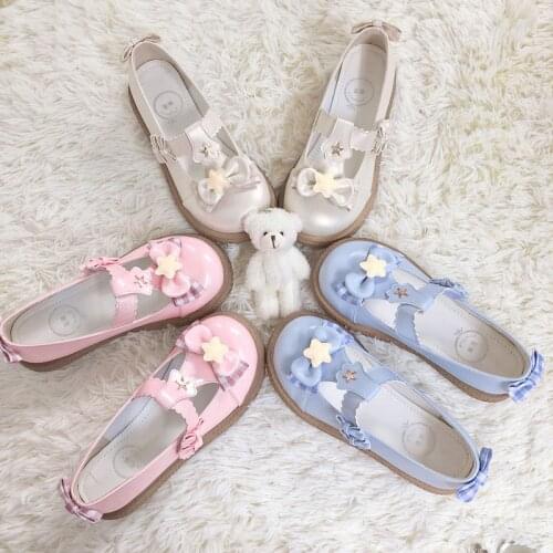 Kawaii girl sweet lolita shoes cute girl star Japanese round head shallow mouth lolita single shoes womens shoes cosplay loli