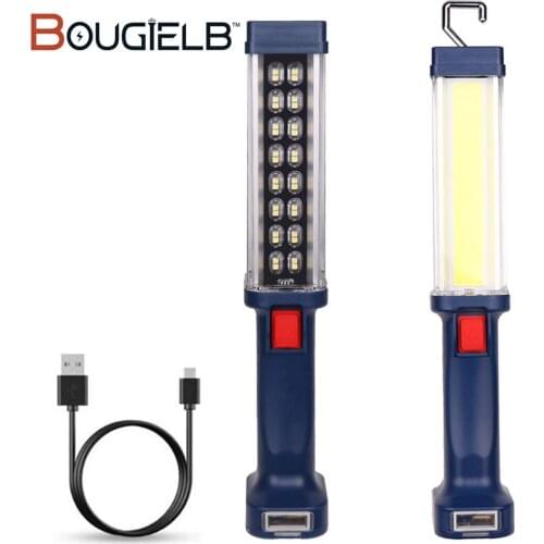 USB Rechargeable LED COB Flashlight Inspection Work Light Magnetic Hanging Hook Lamp Car Repairing Torch Power Bank Lantern