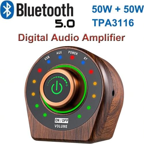 50W+50W Bluetooth 5.0 TPA3116 Class D Digital Power Audio Amplifier Wooden Retro Stereo HiFi Amplificador Home Theater AMP