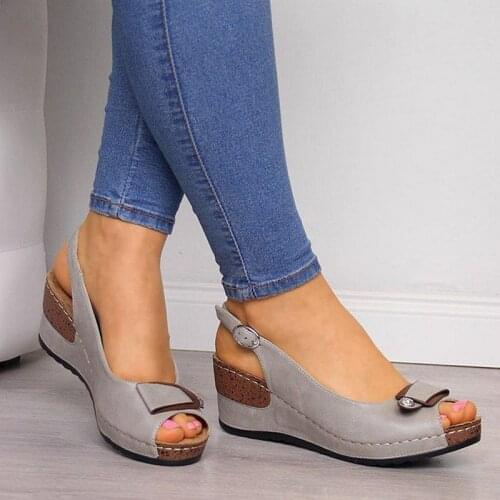 Rome Casual Sandals Women Wedges Sandals Pumps Ankle Buckle Open Toe Fish Mouth Med Summer Women Shoes Fashion Wedges Shoes