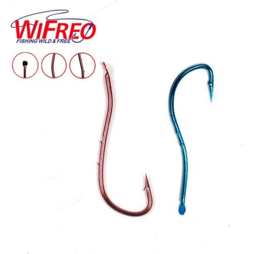 Wifreo 10pcs/pack Red Blue Baitholder Ryusen Hook Central Draught Fish Hook Size 15 16 17 Earth Worm Hooks