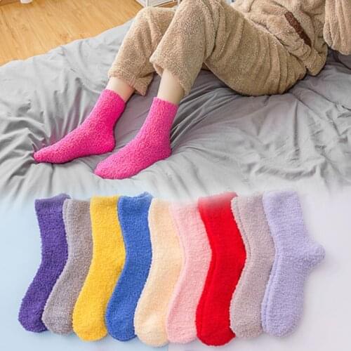 Women Warm Fluffy Socks Winter Soft Elastic Coral Velvet Socks Indoor Floor Towel Socks Breathable Solid Colors Family Gifts