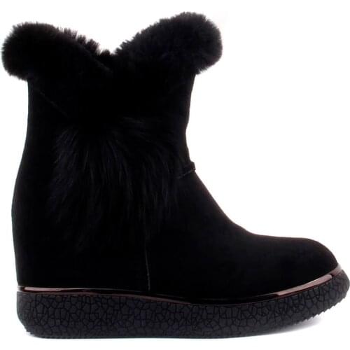 Guja-Black Suede Furry Women Boots