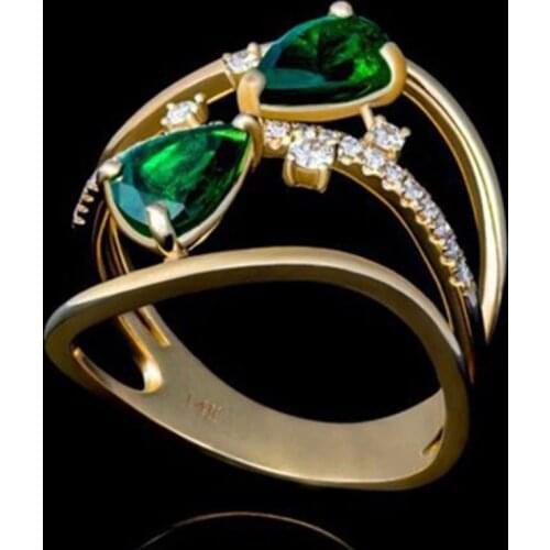 Popular Luxury Natural Transparent Olive Water Drop Crystal Zirconia Female Ring for Women Engagement Wedding Jewelry Size 5-11