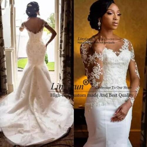 Vintage Lace Appliques Wedding Dresses Backless Court Train Long Sleeve Scoop Neck Wedding Dress Mermaid vestidos de novia