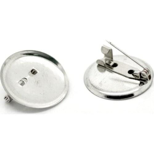 100Pcs Silver Tone Round Safety Pins for Brooches Back Pins 23mm Fit Cabochon 20mm