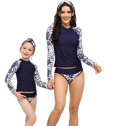2021 Mother and Daughter Summer Round Neck Long Sleeve Swimsuit Mother Daughter Swimwear