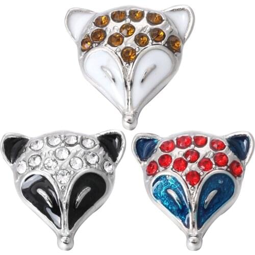 5pcs/lot New 18mm Snap Buttons Jewelry Rhinestone Cute Fox Metal Snap Jewelry Fit 18mm Snap Bracelet Necklace Jewelry