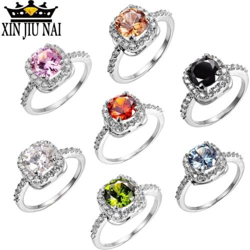 7 Colors Seven Rainbow European American Ring Insert Diamond Girl Geometry Princess Square Diamond Fashion Classic Jewelry