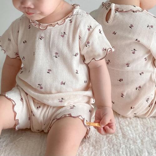 8022 Baby Clothing Set Girls Suit Summer New 2021 Korean Fashion Small Fresh Baby Girl 2 Pieces Suit Top+Pant 0-3T Kids Home Set