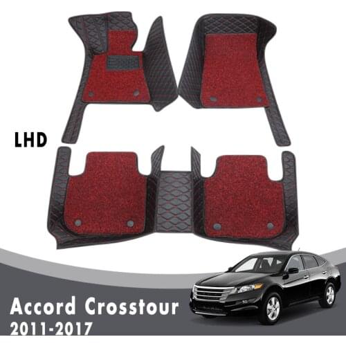 Car Floor Mats Carpets For Accord Crosstour 2017 2016 2015 2014 2013 2012 2011 Double Layer Wire Loop Interior Leather For Honda