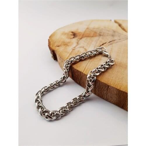 Mens Silver Color Steel Thick Chain Bracelet bangles