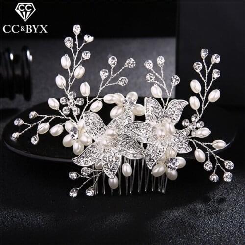 CC Hair Combs Hairpin Bridal Crown Pearl Luxury Full CZ Wedding Accessories For Party Engagement Jewelry Flower Shape Gift hx126