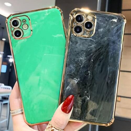 Luxury Marble Gold Plating Phone Case for iPhone 12 Pro Max 11 Mini 7 8 Plus XS X XR SE 2020 Soft Shockproof Silicone Back Cover