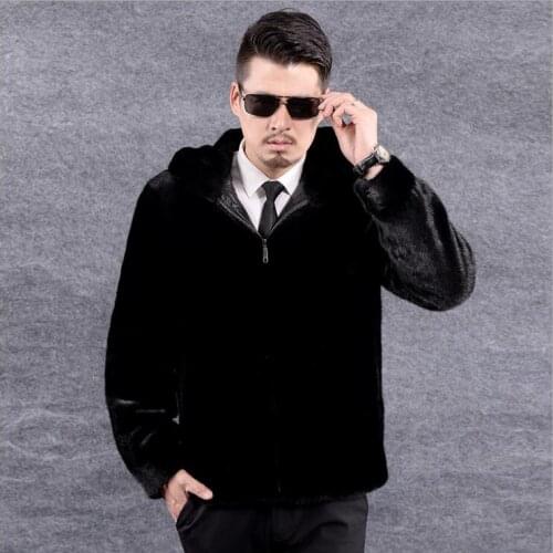 Black autumn hooded faux mink leather jacket mens winter thicken warm fur leather coat men slim jackets jaqueta de couro fashion