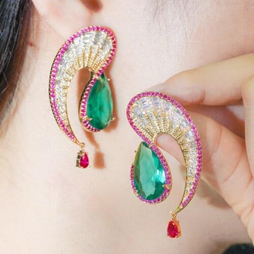CWWZircons Luxury Geometric Half Round Big Water Drop Dangle Earrings for Women Cubic Zirconia Wedding Costume Jewelry CZ743