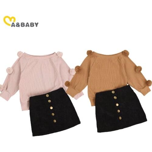Ma&Baby 6M-6Y Autumn Spring Toddler Baby Kid Girls Knitted Clothes Set Pom Pom Long Sleeve Sweaters Skirts Child Outfits
