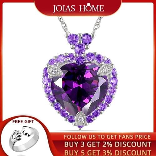 JoiasHome925 Silver Necklace Pendant European and American Luxury Amethyst Love Pendant Necklace Valentines Day Gift