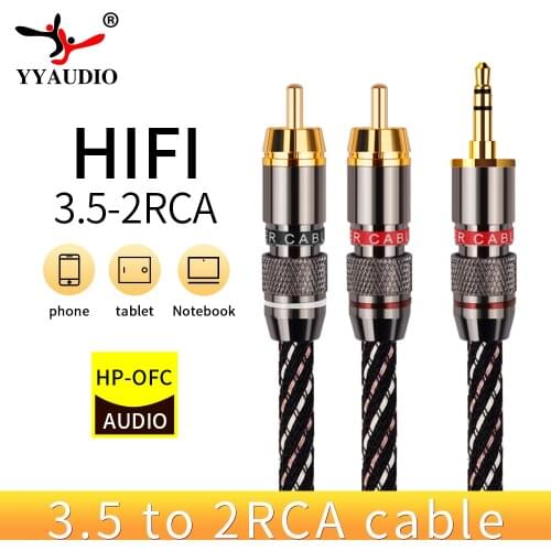 HiFi AUX 3.5mm to 2 RCA Audio RCA Splitter Cable Male to Male 2RCA Speaker Cable 1m 2m 3m Braided jacket MP3 2 RCA Audio Cable