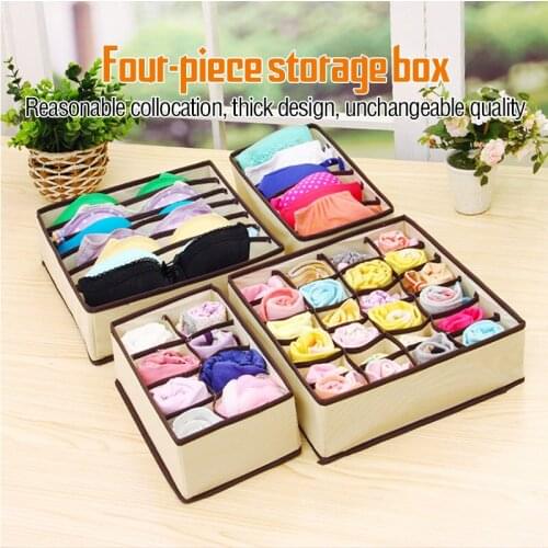 Four-piece non-woven Storage Boxes Underwear Divider Drawer Lidded Organizer Ropa Interior Organizador For Ties Socks Shorts Bra