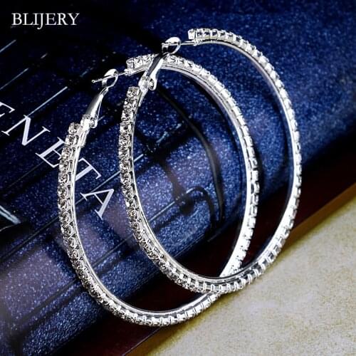 BLIJERY Classic Crystal Big Hoop Earrings Full Rhinestone Circle Earring For Women Party Jewelry Femme Brincos
