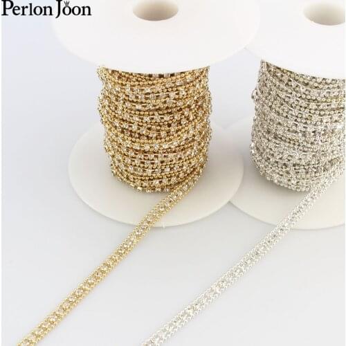 1 yard 5mm width of small rhinestone trim plating sliver crystal chain ribbon DIY clothing shoes decorative accessories ML068